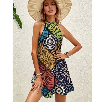 【CW】❒  Cheap Wholesale Womens Dresses Street Pattern Print Sleeveless Vestido Feminino