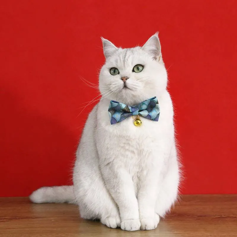 Pet cat bow collar with Chinese style auspicious cloud pendant and bell  adjustable anti-choking bow tie chain for Kitten and puppies