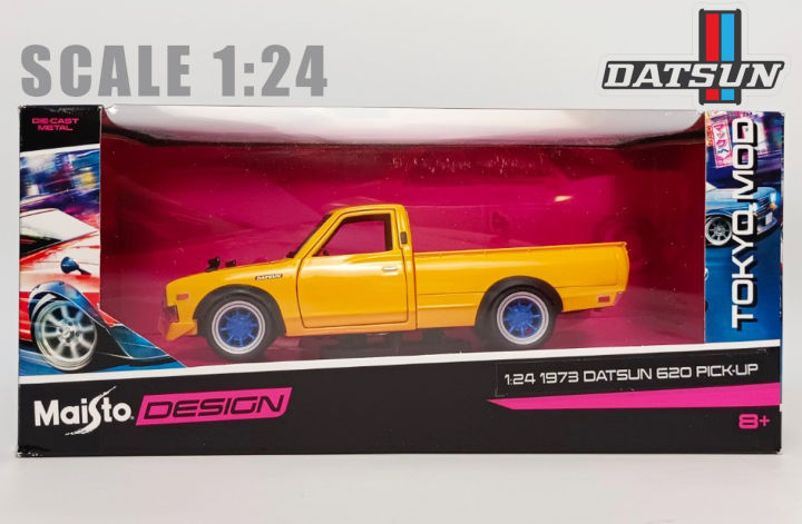 กระบะดัสสัน-datsun620-ดัสสัน620-โมเดลรถเหล็ก-1973-datsun-620-pick-up-ยี่ห้อ-maisto-scale-1-24