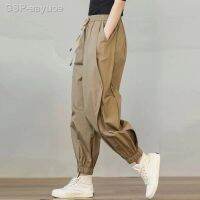 ♦ได้♠กางเกงผ้าฝ้ายฮาเร็มผู้หญิง MODE Korea เอวสูง Pantalones หญิงกางเกงขายาวแบบหลวมสีดำใหม่