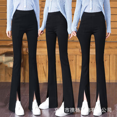 CANTR กางเกงสกินนี่ขายาวสีดำ กางเกงขายาวผู้หญิง กางเกงสกินนี่เอวยางยืด กางเกงแฟชั่นผญ