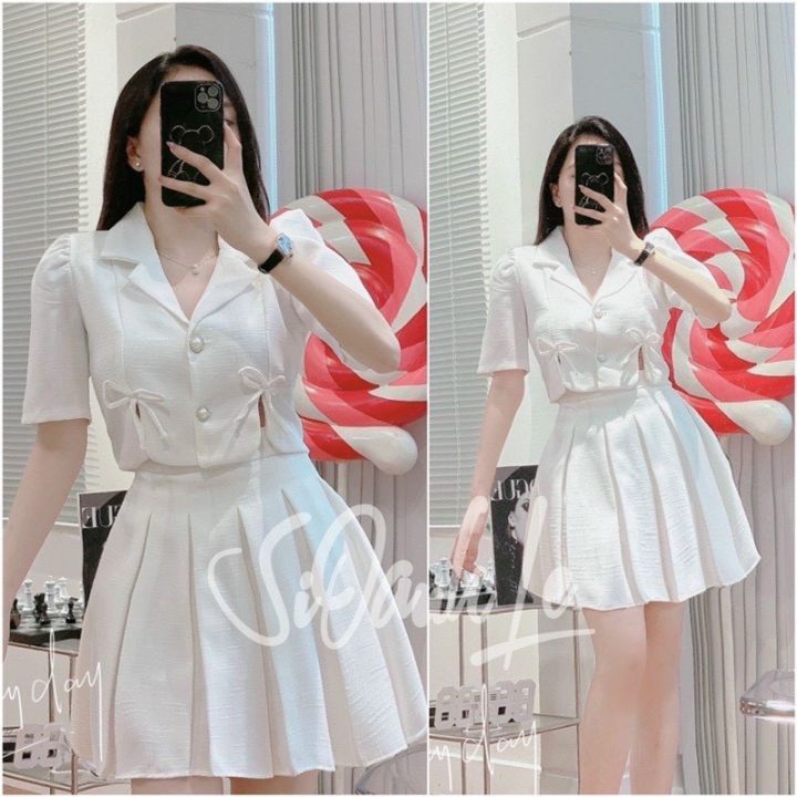 Set vest nữ phối chân váy xếp ly LUXE129