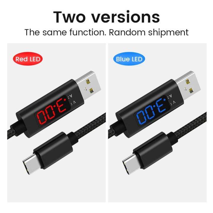 สาย3a-ชนิด-c-3-0ชาร์จเร็ว-lcd-แสดงแรงดันไฟฟ้ากระแสไฟฟ้าและปัจจุบันไนลอน-usb-แบบถัก-c-สายซิงค์ข้อมูล