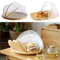 Insect-proof bamboo basket bread basket picnic basket fruit basket Hand- Food Serving Tent Basket, Fruit Vegetable Cover Container