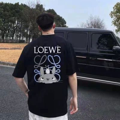 เสื้อยืด Luo Yiwei 2022ใหม่ฤดูใบไม้ผลิและฤดูร้อน LOEWE Totoro ข้อต่อสำหรับผู้ชายและผู้หญิงชุดคู่รักพิมพ์ลายแขนสั้นผ้าฝ้ายสไตล์เดียวกัน