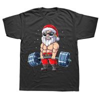 Funny Santa Weightlifting Christmas Gym Deadlift Xmas T Shirts Graphic Cotton Streetwear Short Sleeve Birthday Gifts T-shirt