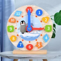 【Ready】? Wooden clock digital color recognition time alarm clock toy baby children early education educational intelligence kindergarten teaching aids