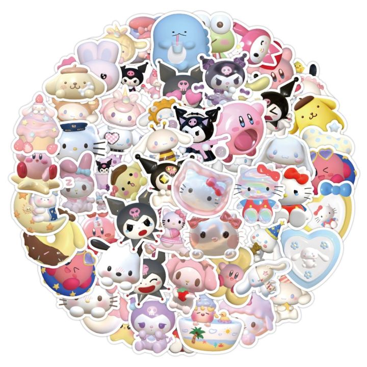 mix-hello-kittys-stickers-3d-kuromi-melodys-sanrio-anime-sticker-suitcase-laptop-skateboard-luggage-phone-cartoon-decal