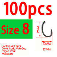 Bimoo 100pcs Coating Carp Hooks Yn High Carbon Steel Matt Black with Barb Size 2 4 6 8 10 Europe Japan Carp Fishing Hook