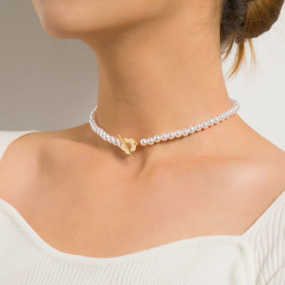 Pearl Flower Design Necklace Simple Choker Crystal Glass Bead Necklace Neck Ornament Ins Style Choker Japanese And Korean Style Choker Choker Necklace