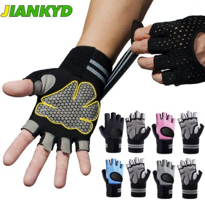Workout Gloves with Wrist Wrap Support Weight Lifting Gloves Anti-Slip Padded Palm Fingerless Exercise Glove for Powerlifting