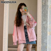 MAOZHUXIA แจ็คเก็ตสำหรับผู้หญิงเสื้อกันหนาวบวกกำมะหยี่หนาแฟชั่นสีชมพูนักเรียนซิปเสื้อคลุมด้วยผ้าเสื้อกันหนาวผู้หญิงฤดูใบไม้ร่วงและฤดูหนาวแนวโน้ม