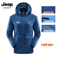 JEEP SPIRIT เดินป่ากลางแจ้งเสื้อกันฝนน้ำหนักเบา,แจ็คเก็ตลำลองผู้ชายมีฮู้ดกันน้ำฤดูใบไม้ร่วง