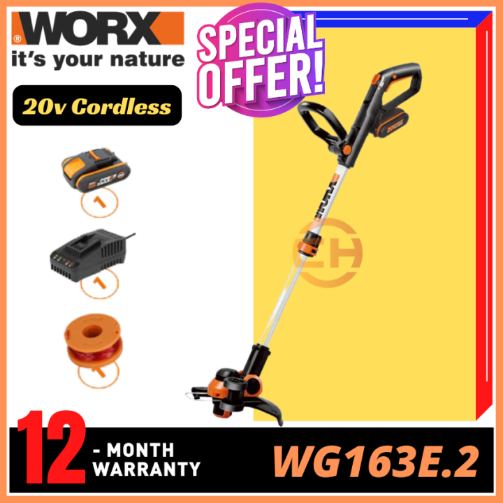 WORX WG163E.2 20V 2.0Ah Max Lithium-Ion Worx GT Cordless Grass Trimmer ...