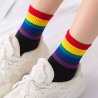 Korean version of Harajuku style rainbow striped socks interesting pure cotton socks casual uni casual socks