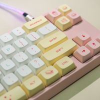 （Miss qis keycap） XDA ปุ่มกด Macaron ธีมย้อมระเหิด PBT ปุ่มกดสำหรับแป้นพิมพ์กลน่ารัก PinkCaps GMMKGK61