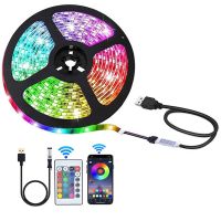 แถบไฟ LED 5050SMD USB RGB เทปไฟยืดหยุ่นไฟ LED เทปติดผนังไฟด้านหลังทีวีตกแต่งห้องนอนแอป DIY โคมไฟ LED แถบควบคุมแอป