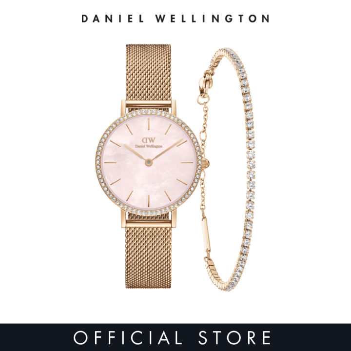 Daniel Wellington Gift Set - Petite 28mm Bezel Mesh Pink MOP Rose