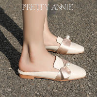 Pretty Annie รองเท้าส้นเตี้ยของผู้หญิง รองเท้า ผู้หญิง รองเท้าเปิดส้น รองเท้าหนังผญ ฤดูร้อนสไตล์ใหม่รองเท้าแบนด้านล่างแบนโบว์เดียวผู้หญิง 030828