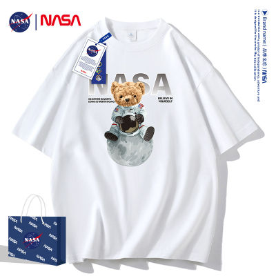 NASA แขนสั้น T เสื้อ 2023 ฤดูร้อนใหม่สไตล์ฮ่องกงแบรนด์ยอดนิยม ins เสื้อผ้าผู้ชายคู่รักแขนสั้นผ้าฝ้ายทรงหลวม