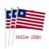 ZXZ Liberia hand Flag 100pcs 14*21cm Polyester Double Side Printing Liberia LR Hand waving Flag with plastic flagpole