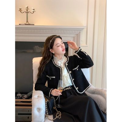 ‘；’ MEXZT Vintage Jackets Women Black Tweed Cropped Coat Korean Elegant Thicken Single Breasted Blazer Casual Short Outerwear Tops