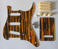 KR- ST Pickguard Kit Black/Yellow Wicker w/ Cream Pickup Covers,Knobs,Switch Tip