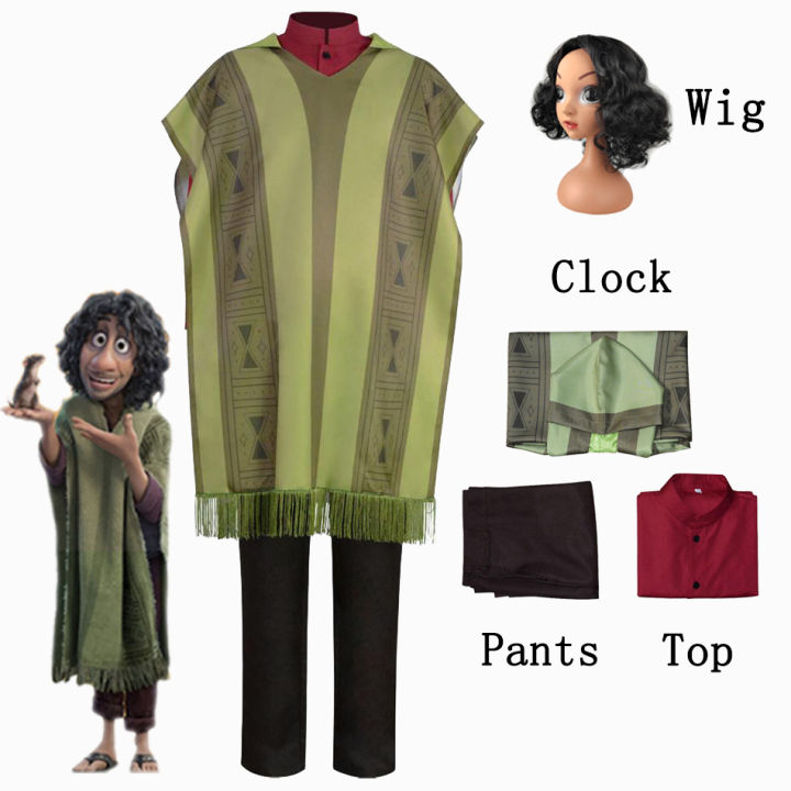 Encanto Bruno Madrigal Father Kids Camilo Charm Cosplay Cloak Wig Top 