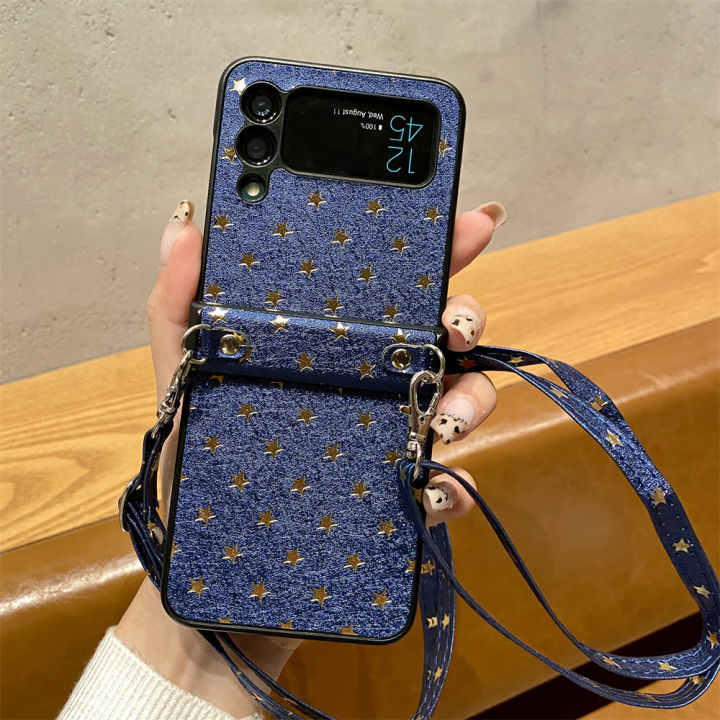 stars-pu-leather-and-pc-hard-cross-shoulder-strap-phone-case-for-samsung-galaxy-z-flip-3-5g-fold-3-and-1-cover-capa