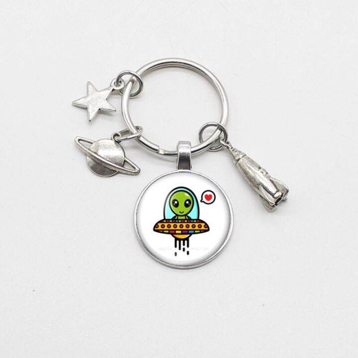 mens-womens-space-astronaut-alien-glass-keychain-star-rocket-ufo-metal-car-key-ring-pendant-jewelry-gift-key-chains