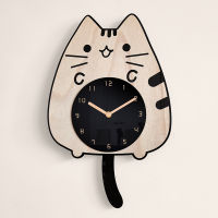 3D Wooden Cartoon Cats Wall Clock Home Decoration Children Room Decor Wagging Tail Creative Quiet Quartz Digital Swinging Clock