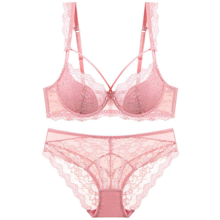 new-european-and-american-sexy-lace-underwear-womens-thin-cotton-big-breasts-are-small-comfortable-breathable-gather-large-size-bra-set