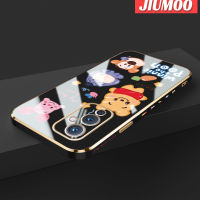 เคส JIUMOO สำหรับ Oneplus 9 9 Pro เคสลายการ์ตูนรูปสัตว์ยิ้มใหม่กรอบสี่เหลี่ยมเคลือบพื้นผิวเคสนิ่มซิลิกาเจลกันกระแทกเคสมือถือรวมเลนส์กล้องถ่ายรูปฝาครอบป้องกัน