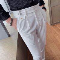 Pantalon Homme เสื้อผ้ากางเกงสำหรับสูทผู้ชายชุดสวมใส่แบบทางการธุรกิจสไตล์อังกฤษเข้ารูปพอดีทึบกางเกงขาทรงกระบอกสำนักงานลำลอง5สี