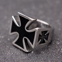 Black Christian Cross Pattern Men 39;s Ring Templar Knight Crusader Knight Ring Metal Ring Accessories Party Jewelry Men 39;s Gift