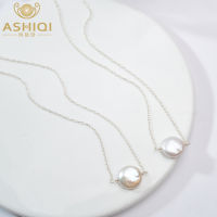 ASHIQI Natural freshwater pearl 925 Sterling Silver Necklace 12-13mm Button shape pearl Jewelry For women