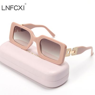 LNFCXI Retro Square Female Male Top Sunglasses Women Brand Designer Trend Pink Diamond Connecting Frame Legs Sun Glasses Men