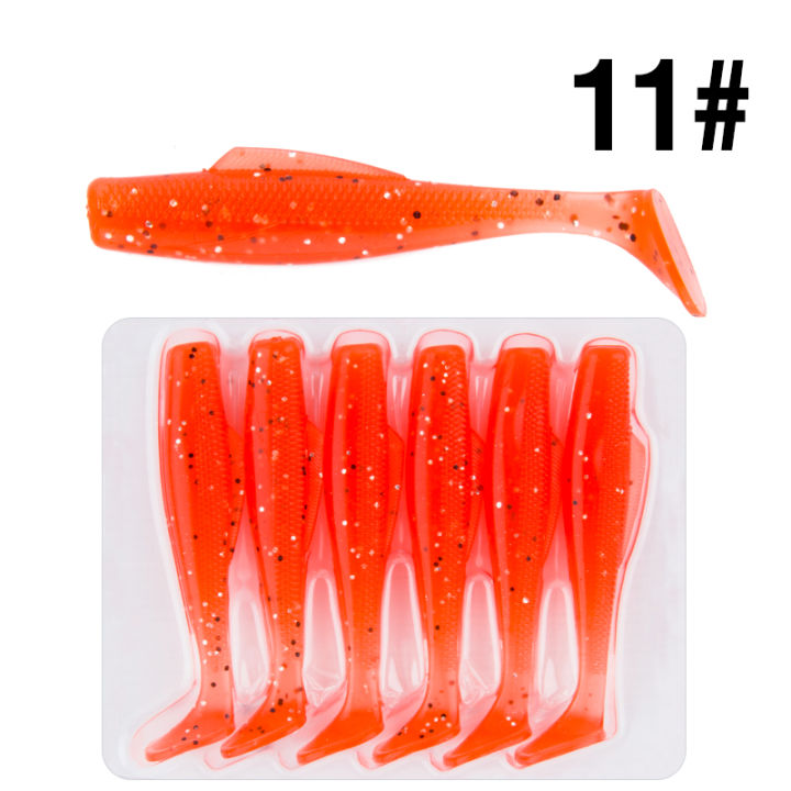 เหยื่อตกปลาหางเหยื่อพลาสติกนิ่ม6ชิ้น-ถุง8ซม-5ก-หางเหยื่อล่อปลาวัสดุซิลิโคนนุ่ม12สี