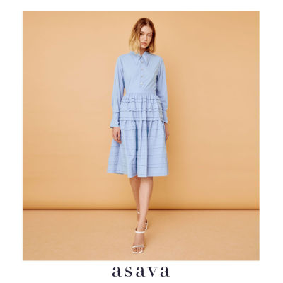 [asava aw22] Asava striped skirt  กระโปรงผู้หญิง ตัดต่อพลีต เอวสูง ปลายบาน