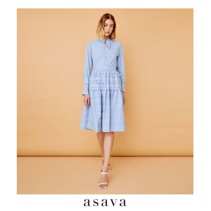 asava-aw22-asava-striped-skirt-กระโปรงผู้หญิง-ตัดต่อพลีต-เอวสูง-ปลายบาน