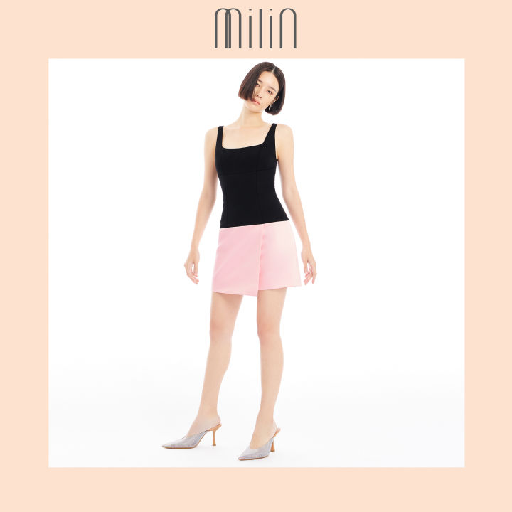 milin-two-toned-sleeveless-mini-dress-เดรสสั้นแขนกุด-2-โทนสี-candidate-dress