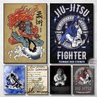 ☑ืน Jiu Jitsu แบบวินเทจผู้เล่นต่อสู้โปสเตอร์ศิลปะการต่อสู้ผ้าใบวาดภาพรูปภาพพิมพ์ผนังสำหรับการตกแต่งบ้านห้องนักมวยปล้ำ