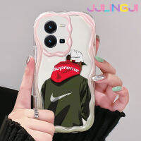 Jlingji เคสสำหรับ Vivo Y35 5G Y36 5G เคส Y35การ์ตูนด้านหลังเงาเด็กผู้ชายลายเนื้อครีมขอบคลื่นกันกระแทกแบบใสนิ่มเคสมือถือเคสโปร่งใสลายกล้องถ่ายรูปที่สร้างสรรค์ซิลิกาเจลฝาครอบป้องกัน