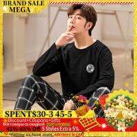 （ใหม่）ฤดูใบไม้ร่วงถัก CottonMen 39; ชุดนอน SCouple SetMale SleepwearNight Pijamas Homewear 4XL