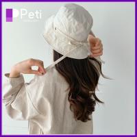 PETI JEWELLERY เชือกกันลม หมวกชาวประมงหมวก ลูกไม้ขึ้น บางและบาง หมวกกันแดดกันลม ลำลองแบบสบายๆ สีทึบทึบ หมวกถังผูก กิจกรรมกลางแจ้งกลางแจ้ง