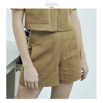 Shaka Leisure SS21 Wrinkle Twill High Waist Shorts - PN-L210605 กางเกงเอวสูงขาสั้น ทรงขาตรง ใส่ซิปซ่อนด้านหลัง