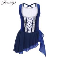 Kids Girls Figure Skating Dance Dress Sleeveless Lace Chiffon Tutu Ballet Gymnastics Leotard Dancer Stage Performance Dancewear Dresses