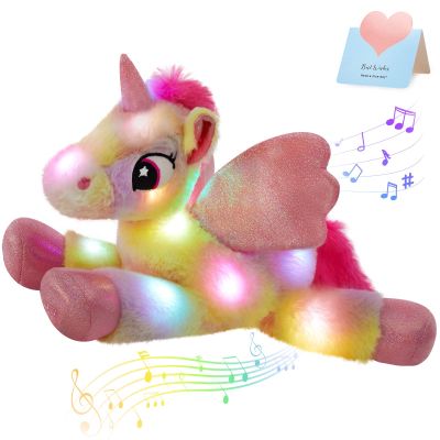 48Cm Rainbow LED Plush Toys Musical Throw Pillows Unicorn Lullaby Soft Stuffed Animals Birthday Gift For Kids Girls Luminous Toy