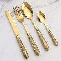 24Pcs Ceramic Handle Golden Cutlery Set Stainless Steel Knife Fork Spoon Tableware Flatware Set Festival Kitchen Dinnerware Gift