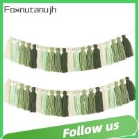 FOXNUTANUJH 2 Pcs สีเทาสีเขียว พวงมาลัยพู่ห้อย ผ้าคอตตอน ไม้สำหรับไม้ พวงมาลัยลูกปัดไม้ ของใหม่ พู่20ชิ้น พวงมาลัยพู่สีเขียว ห้องนอนและห้องนอน